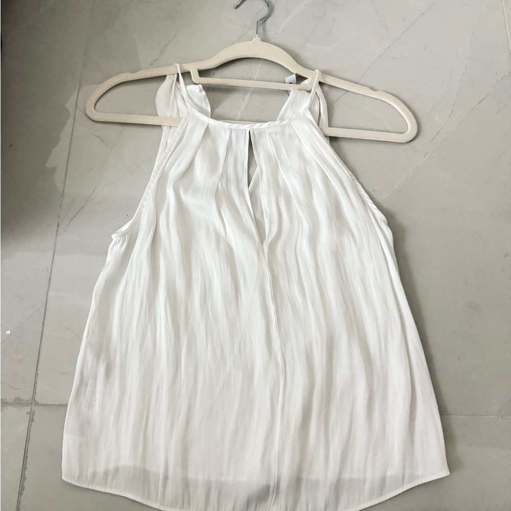 Mango White Pleated Sleeveless Tank Top